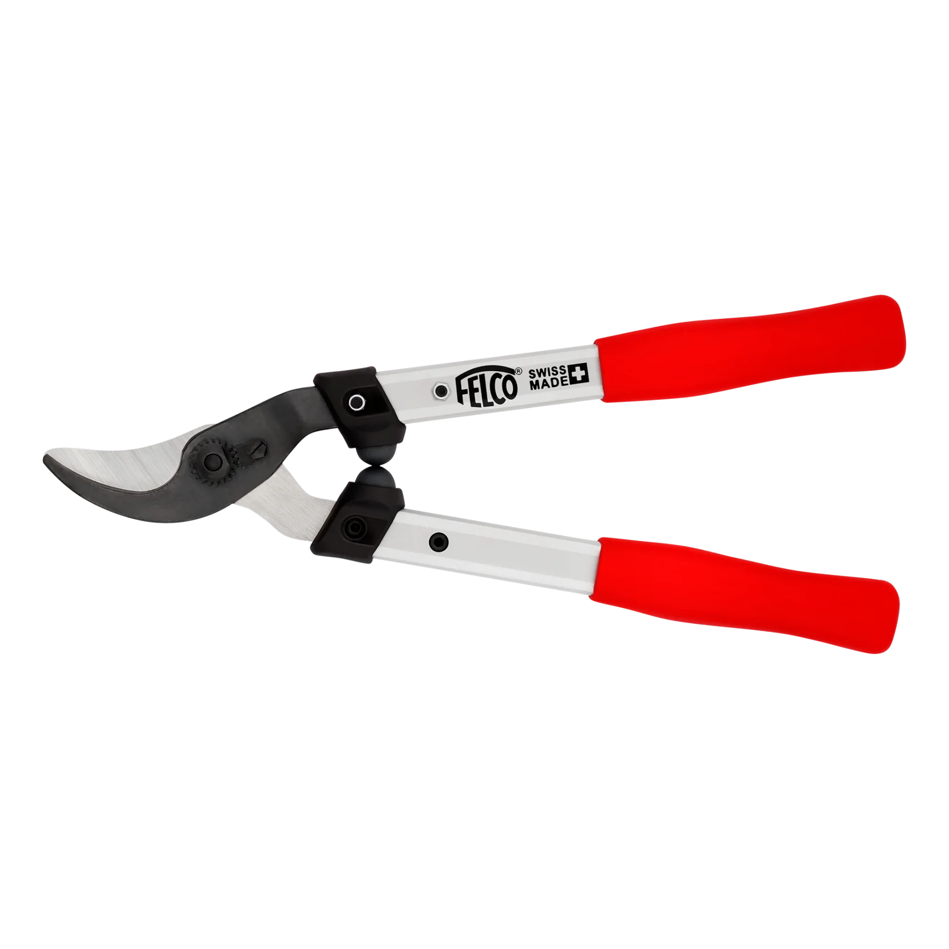 Gardener pruning a shrub with long-handled red-grip loppers